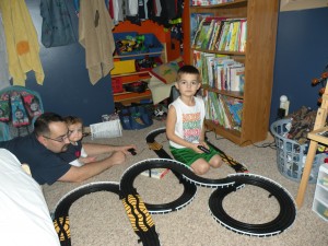 Lincoln's slot car track that he's "always" wanted...right daddy??